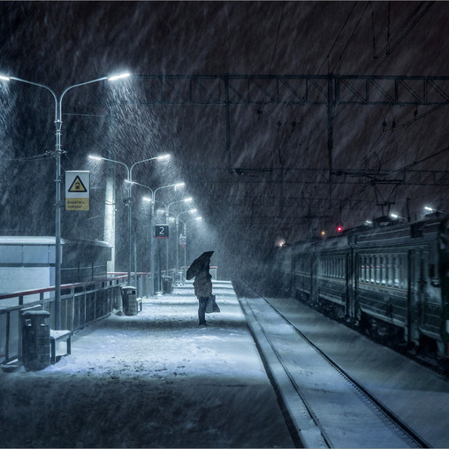 Снегопад на платформе Карачарово